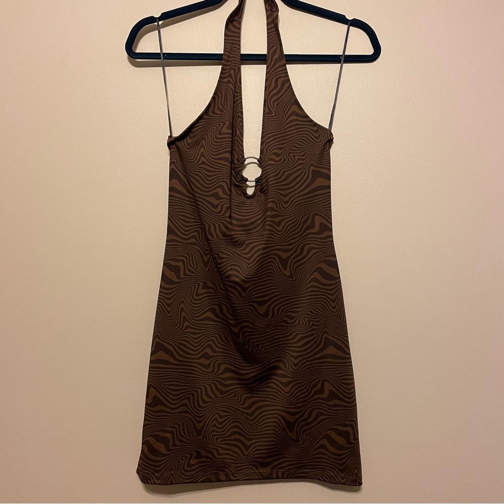 H&M Black and Brown Wavy Line Dress M